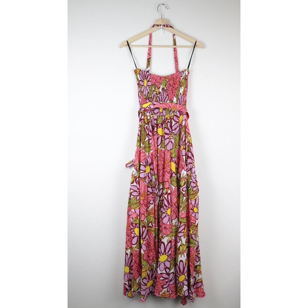 NWT S/W/F x REVOLVE Halter Dress Frida Floral Maxi Pink Purple Smocked Small - Picture 3 of 12